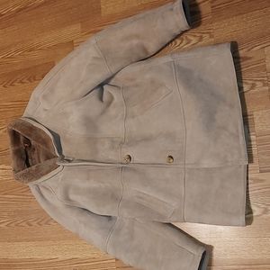 YVES SAINT LAURENT SHEARLING Jacket,  xlarge, tan suede,  stain back of jacket